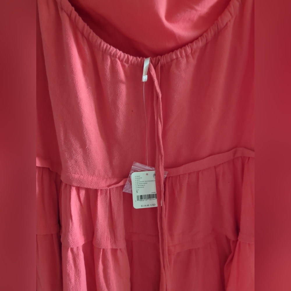 Free People Somewhere Sunny Drop Ruffle Watermelon Waist Halter Maxi Dress S,xs - Picture 8 of 9